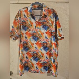 HRESKI Golf Polo Short Sleeve Shirt Colorful Abstract Paint Disco Men’s Size XL
